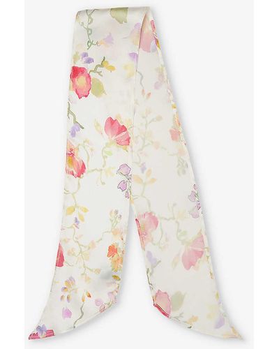 RIXO London Alexa Floral-pattern Silk Scarf - White