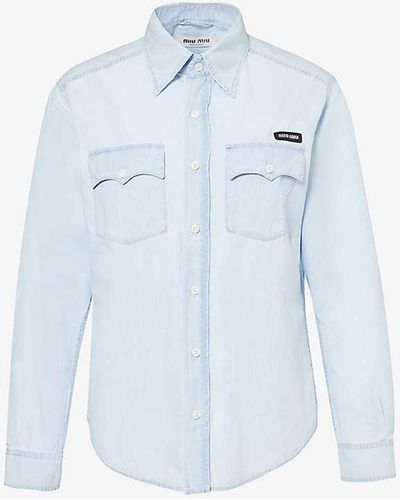 Miu Miu Brand-patch Flap-pocket Cotton Shirt - Blue