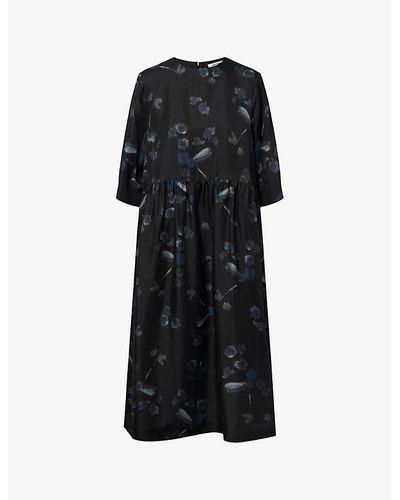 Nué Notes Demetri Floral-print Silk Midi Dress - Black