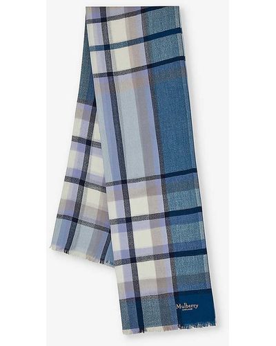 Mulberry Mega Check Lambswool Scarf - Blue