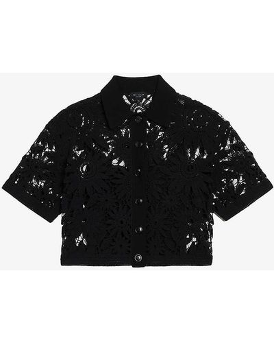 Ted Baker Angiiee Floral-pattern Knitted Shirt - Black
