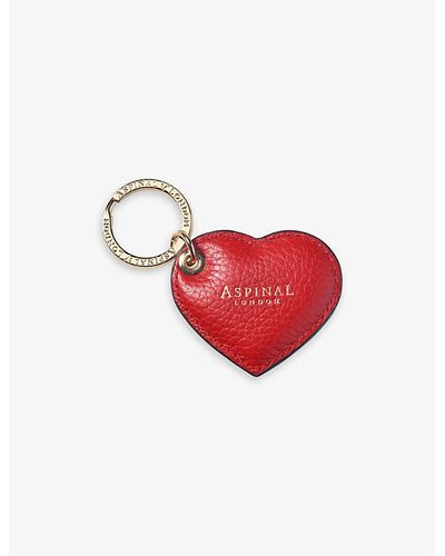 Aspinal of London Heart-shaped Branded Pebbled-leather Keyring - Red