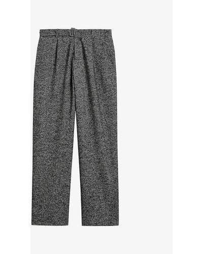Ted Baker Kensey Belted Straight-leg Wool-blend Trousers - Grey