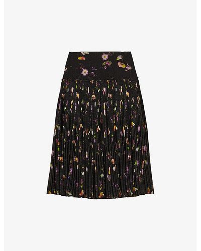 Ted Baker Tereysa Floral-print Pleated Woven Midi Skirt - Black
