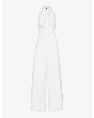 Amy Lynn Crystal-embellished High-neck Cotton Jumpsuit - White