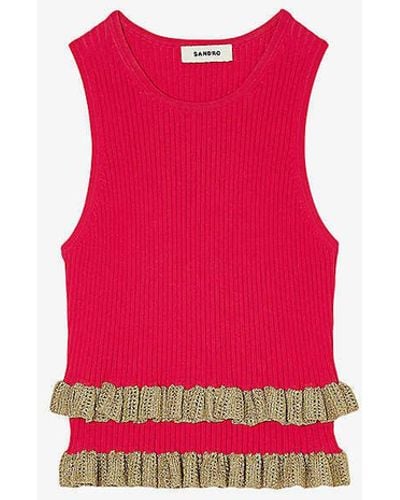 Sandro Ruffle-hem Sleeveless Stretch-knit Top - Red