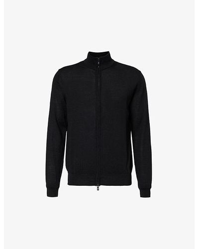Emporio Armani Funnel-neck Brand-patch Wool Sweater - Black