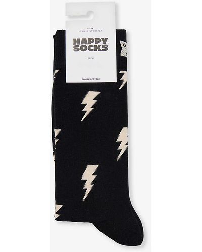 Happy Socks Flash Graphic-print Cotton-blend Socks - Black