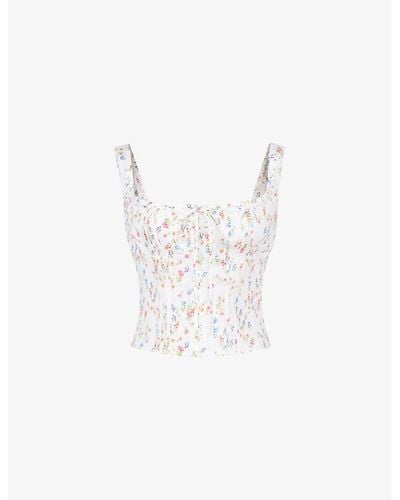 House Of Cb Chicca Floral-print Woven Corset Top - White