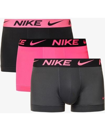 Nike Logo-waistband Pack Of Three Stretch-recycled Polyester Trunks - Pink