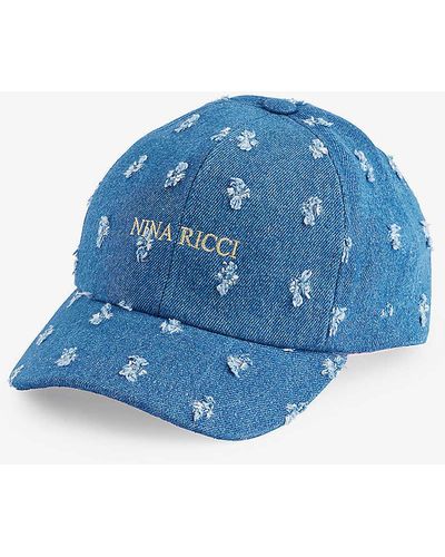 Nina Ricci Distressed Brand-embossed Denim Baseball Cap - Blue
