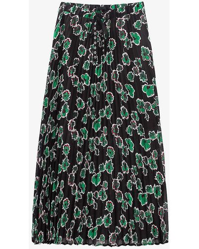 IKKS Floral-print Pleated Woven Maxi Skirt - Green