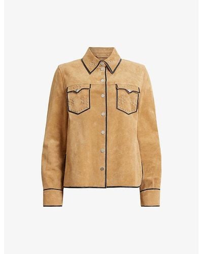 AllSaints Karlson Lea Stud-embellished Relaxed-fit Suede Shirt - Natural