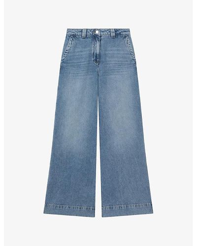 Reiss Olivia Wide-leg High-rise Denim Jeans - Blue