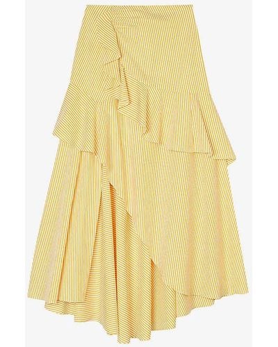 Sandro Stripe-pattern Cotton Midi Skirt - Yellow