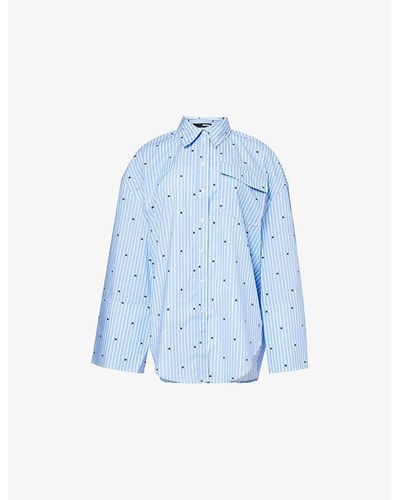 ROTATE SUNDAY Brand-print Striped Organic-cotton Poplin Shirt - Blue
