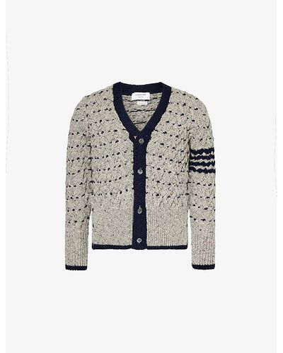 Thom Browne V-neck Wool-blend Knitted Cardigan - Gray