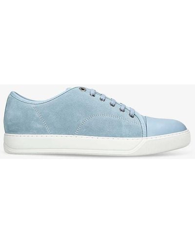 Lanvin Dbb1 Contrast-sole Suede And Leather Low-top Trainers - Blue