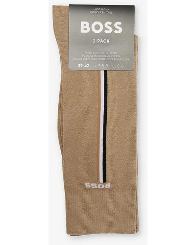 BOSS Iconic Logo-print Pack Of Two Stretch-cotton Blend Socks - Natural