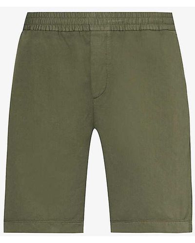 Sunspel Elasticated-waist Relaxed-fit Cotton And Linen-blend Shorts - Green