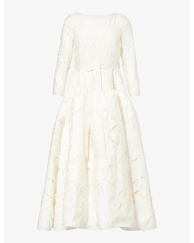 Huishan Zhang Floral-pattern Puffed-hem Woven Maxi Dress - White