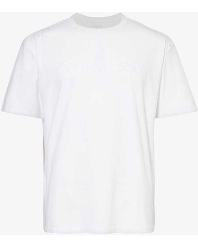 Calvin Klein Brand-embroidered Short-sleeved Stretch-jersey T-shirt - White