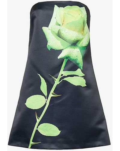 David Koma Floral-print Slim-fit Satin Mini Dress - Green
