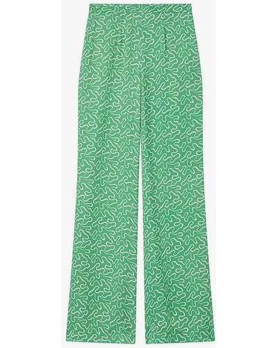 LK Bennett Esme Ribbon-print High-rise Woven Trousers - Green