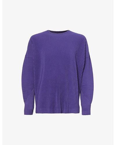 Homme Plissé Issey Miyake Pleated Crewneck Knitted T-shirt - Purple