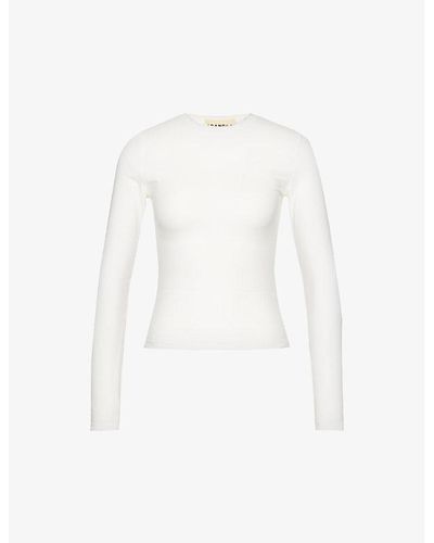 ADANOLA Slim-fit Brand-embroidered Stretch-cotton Top - White