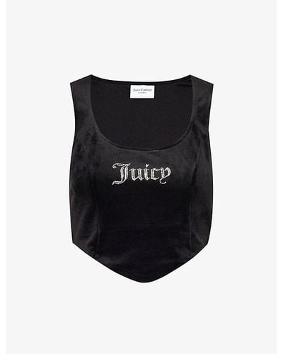 Juicy Couture Camina Rhinestone-embellished Velour Top - Black