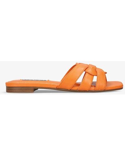 Steve Madden Vcay 807 -strap Flat Leather Sandals - Orange