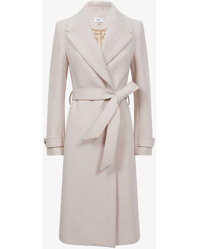 Reiss Tor Single-breasted Belted Wool-blend Coat - White