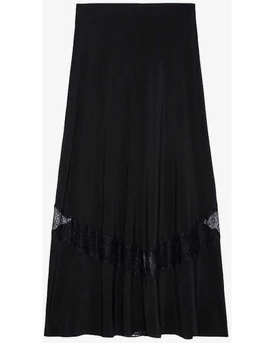 Zadig & Voltaire Jaylal Lace-embroidered Flared-hem Silk Midi Skirt - Black