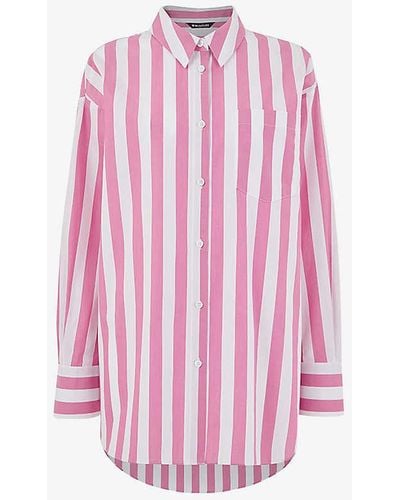 Whistles Stripe-pattern Oversized Cotton Shirt - Pink