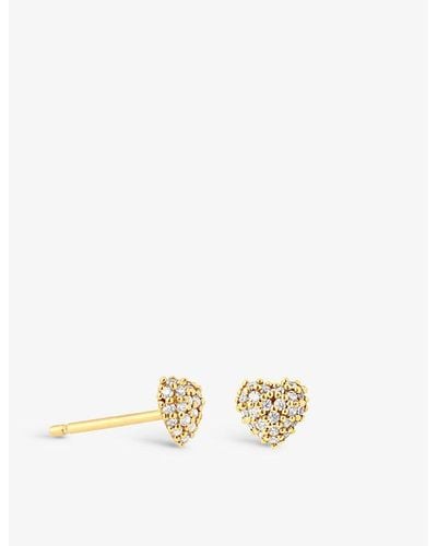 Astrid & Miyu Heart 18ct Yellow Gold-plated Sterling-silver And Cubic Zirconia Stud Earrings - Metallic