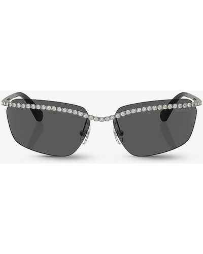 Swarovski Sk7001 Rectangle-frame Gem-embellished Metal Sunglasses - Grey