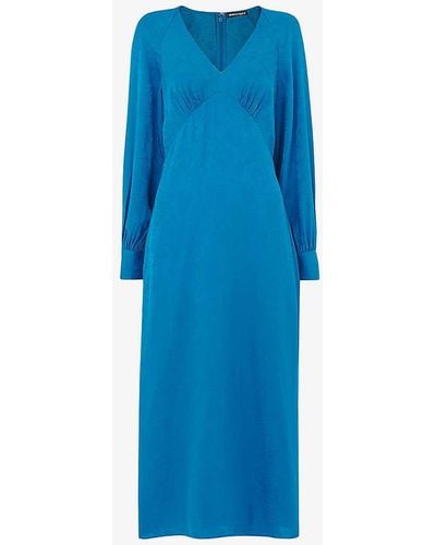 Whistles Serpent Long-sleeve Jacquard Woven Midi Dress - Blue