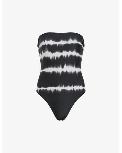AllSaints Curtis Bandeau Tie-dye Print Swimsuit - Black