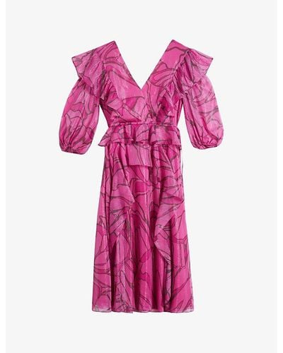 Ted Baker Victoir Graphic-print Tie-waist Woven Midi Dress - Pink