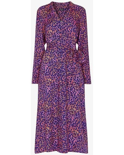 Whistles Mottled Leopard-print Woven Midi Dress - Purple
