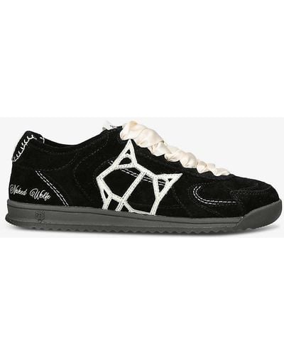 Naked Wolfe Exposure Logo-embroidered Suede Low-top Trainers - Black