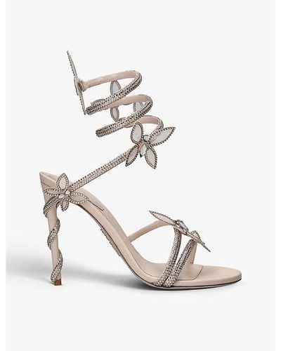 Rene Caovilla Margot Floral-embellished Satin Heeled Sandals - Metallic