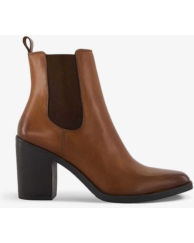 Dune Promising Western Heeled Leather Ankle Boots - Brown