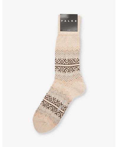 FALKE Inverness Geometric-print Woven-blend Socks - Natural