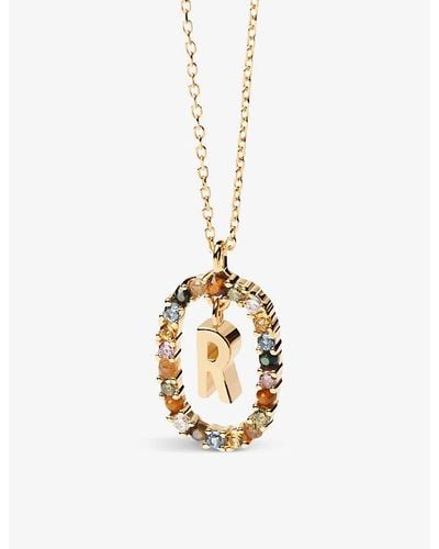 Pdpaola Initial R 18ct Yellow -plated Sterling-silver And Semi-precious Stones Pendant Necklace - Metallic