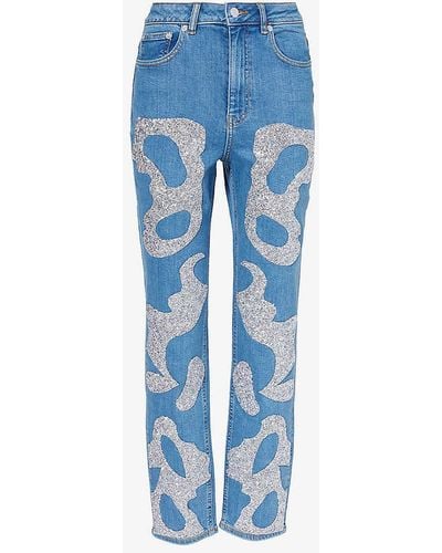 Germanier Patch-embellished Straight-leg Mid-rise Upcycled-denim Jeans - Blue