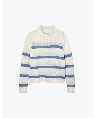 The White Company Funnel-neck Striped Organic-cotton Sweater - Blue
