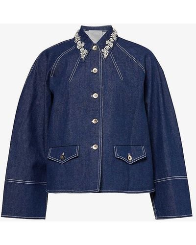 Huishan Zhang Travis Embellished-collar Denim Jacket - Blue
