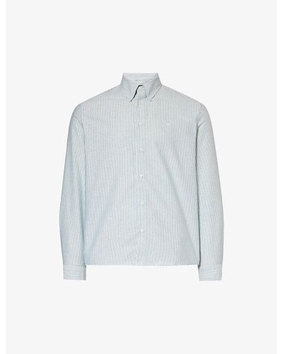 A.P.C. Brand-embroidered Striped Regular-fit Cotton Shirt - Blue